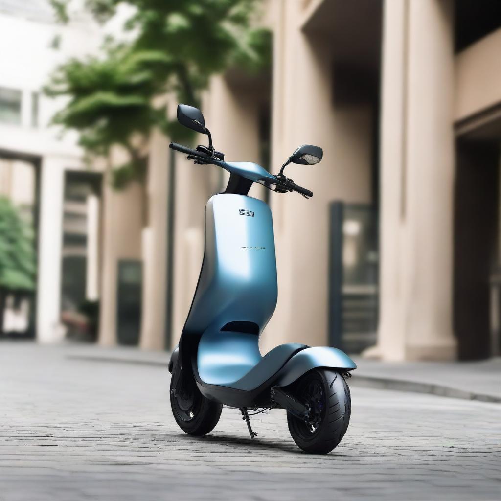 An aerodynamic, sleek electric two-wheeler scooter with a modern design, streamlined body, and smooth contours