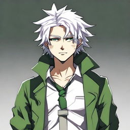 Nagito Komaeda from Danganronpa, showcasing his distinctive white hair, green eyes and casual outfit.