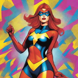 A digital art image of a superheroine, clad in a tasteful costume with a playful, cheeky 'panties' motif as the emblem