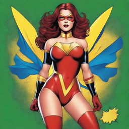 A digital art image of a superheroine, clad in a tasteful costume with a playful, cheeky 'panties' motif as the emblem