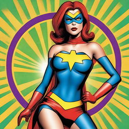 A digital art image of a superheroine, clad in a tasteful costume with a playful, cheeky 'panties' motif as the emblem