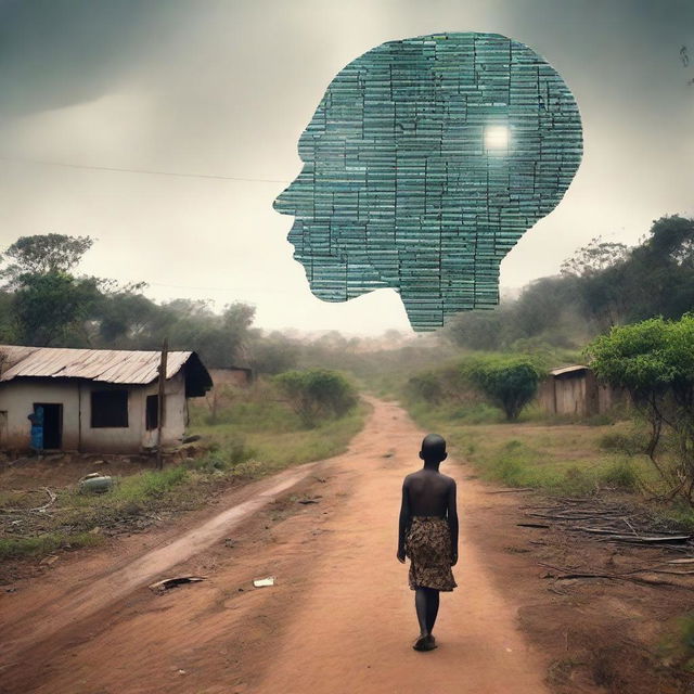 Image displaying a journey from poverty to wealth through the lens of artificial intelligence, all against a natural backdrop.