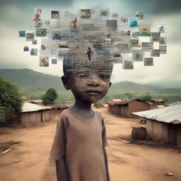 Image displaying a journey from poverty to wealth through the lens of artificial intelligence, all against a natural backdrop.