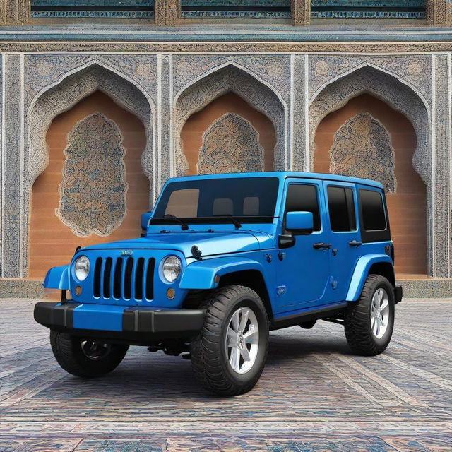 A blue Jeep in Persian inspired design