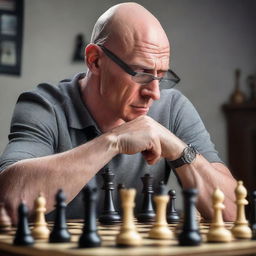 Johnny Sins, intensely concentrating while playing a round of chess.