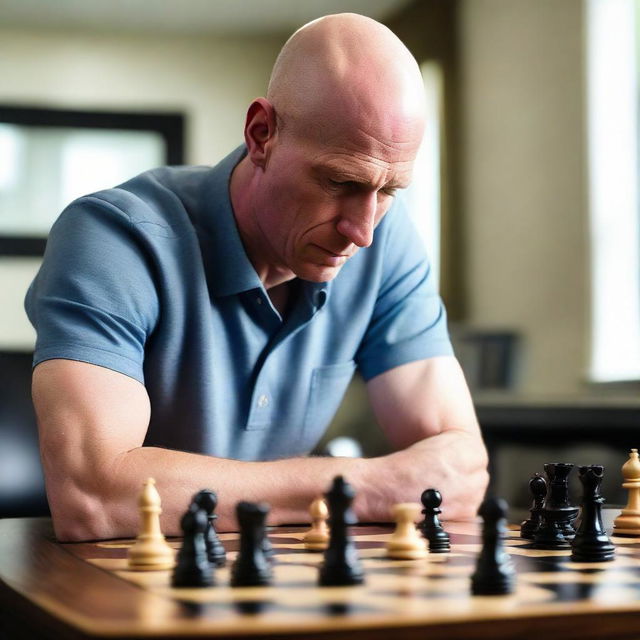 Johnny Sins, intensely concentrating while playing a round of chess.