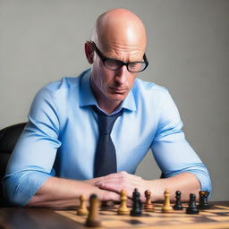 Johnny Sins, intensely concentrating while playing a round of chess.