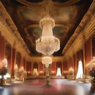 The grand ballroom of the palace was adorned with exquisite chandeliers and vibrant murals, creating an ebullient atmosphere for the extravagant events.