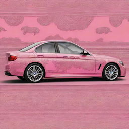 A pink BMW with Persian inspired design details and patterns