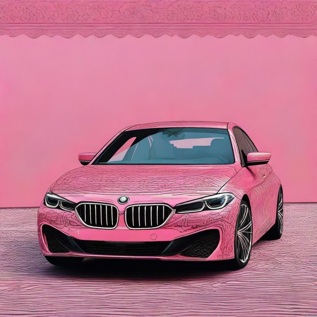 A pink BMW with Persian inspired design details and patterns