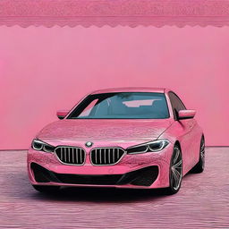 A pink BMW with Persian inspired design details and patterns