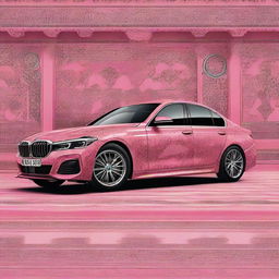 A pink BMW with Persian inspired design details and patterns