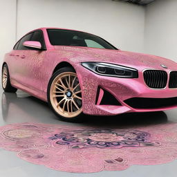 A pink BMW with Persian inspired design details and patterns