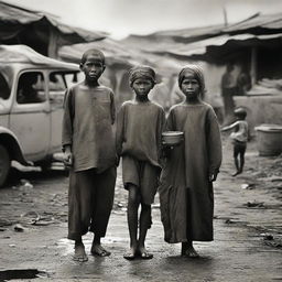 Photographically styled image capturing the contrast between impoverished people amidst war and affluent individuals enjoying peace.