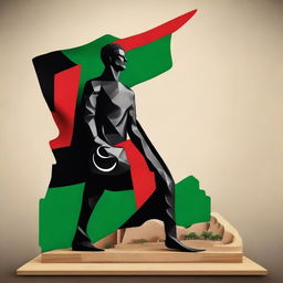 Personification of Libya, with elements of the national flag, landscapes and cultural symbols in its design. The figure exhibits a strong, resilient character.