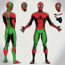 Spiderman in Libya's national colors (red, green, and black) with elements of Libya's emblem incorporated into the suit design.