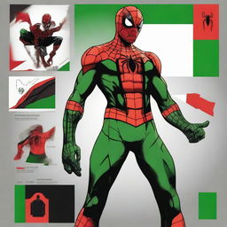 Spiderman in Libya's national colors (red, green, and black) with elements of Libya's emblem incorporated into the suit design.