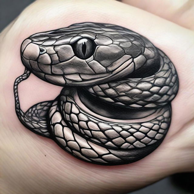 Generate an image of a detailed snake tattoo designed on a finger.