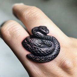 Generate an image of a detailed snake tattoo designed on a finger.