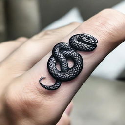 Generate an image of a detailed snake tattoo designed on a finger.