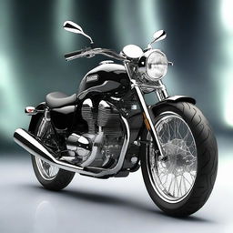 A sleek and shiny Aurora CG motorbike, gleaming under bright lights, with highlighting its elegant and aerodynamic design.