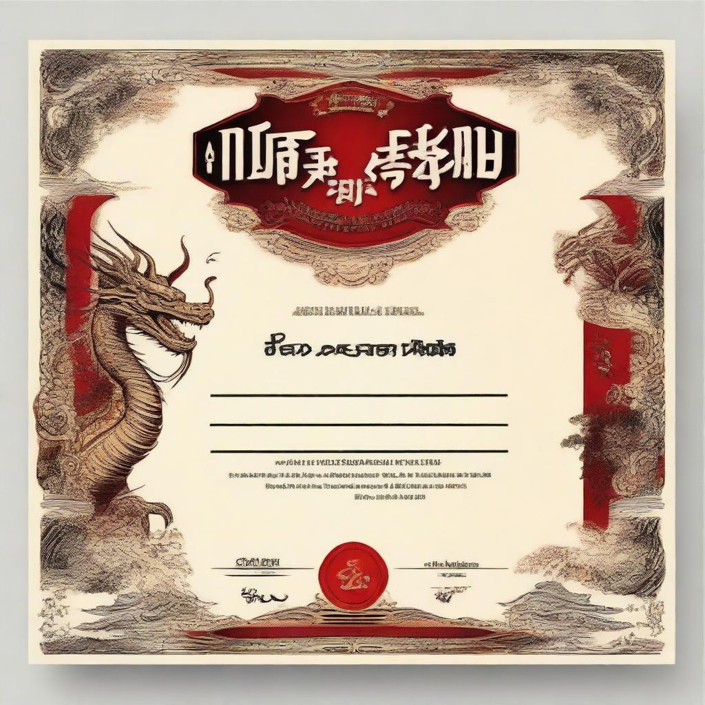 A Kyokushin karate competition certificate featuring a background adorned with intricate Balinese dragon designs