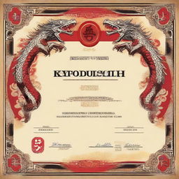 A Kyokushin karate competition certificate featuring a background adorned with intricate Balinese dragon designs