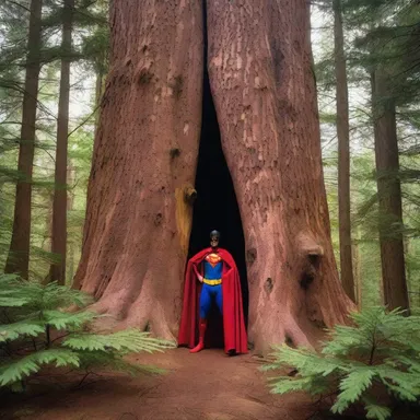 In the cedarn forest, the superhero's secret lair was concealed within a majestic cedar tree.