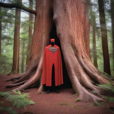 In the cedarn forest, the superhero's secret lair was concealed within a majestic cedar tree.