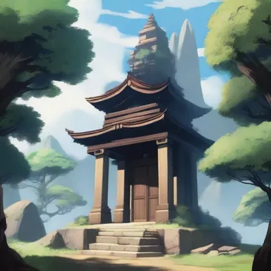 The cedarn shrine stood tall and mysterious, providing the perfect setting for an anime hero's journey.