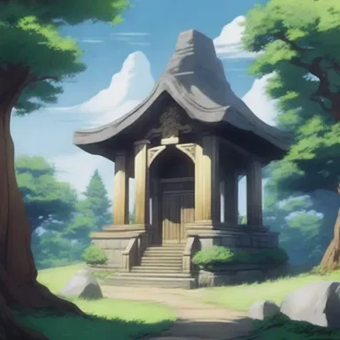The cedarn shrine stood tall and mysterious, providing the perfect setting for an anime hero's journey.