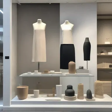 The window dresser carefully arranged the products in the shop window to showcase the modern and minimalist interior design.