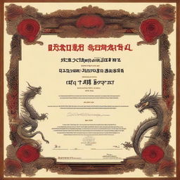 A shinyokushin karate competition certificate, embellished with a frame of intricate Balinese dragons, formatted to a 16:9 aspect ratio