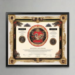 A shinyokushin karate competition certificate, embellished with a frame of intricate Balinese dragons, formatted to a 16:9 aspect ratio