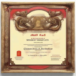 A shinyokushin karate competition certificate, embellished with a frame of intricate Balinese dragons, formatted to a 16:9 aspect ratio