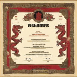 A shinyokushin karate competition certificate, embellished with a frame of intricate Balinese dragons, formatted to a 16:9 aspect ratio