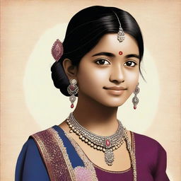 This is a tasteful, high-quality digital art of a 15-year-old Indian girl