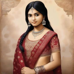 This is a tasteful, high-quality digital art of a 15-year-old Indian girl