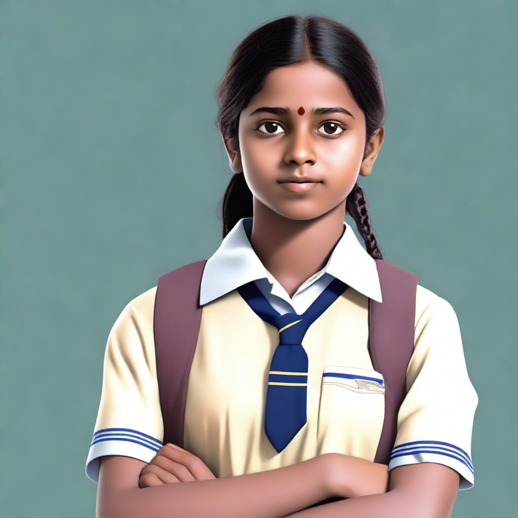 This is a realistic, high-quality digital art of an Indian schoolgirl
