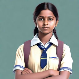 This is a realistic, high-quality digital art of an Indian schoolgirl