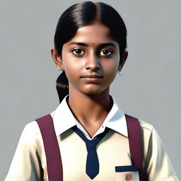This is a realistic, high-quality digital art of an Indian schoolgirl