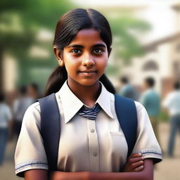 This is a realistic, high-quality digital art of an Indian schoolgirl