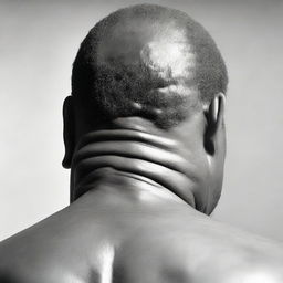 Detailed view of a large man's face, back of head visible