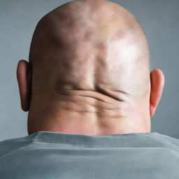 Detailed view of a large man's face, back of head visible