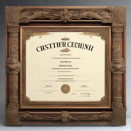 A realistic certificate in a 16:9 ratio format, with an ornate frame featuring a detailed depiction of a Balinese split gate