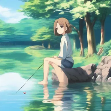In the anime series, the main character was shown casting a fishing line in a serene river during a peaceful moment.