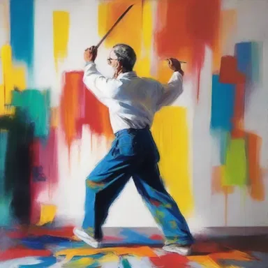 The painter skillfully depicted the act of casting with vibrant colors on canvas, capturing the beauty of the motion.