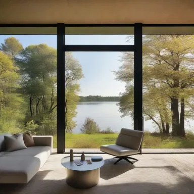 The architect designed a home with large windows overlooking a tranquil lake, creating a perfect space for casting while enjoying the view.