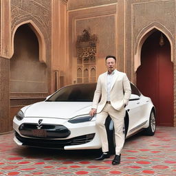 Artistic interpretation of Elon Musk in a traditional Moroccan setting