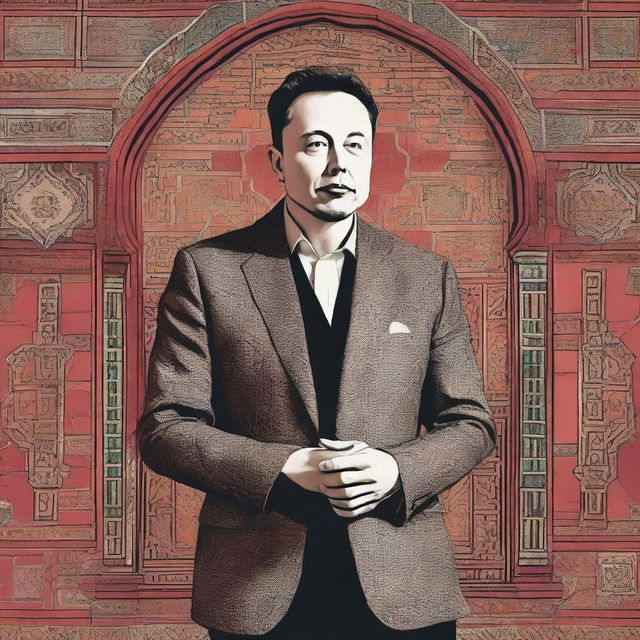 Artistic interpretation of Elon Musk in a traditional Moroccan setting